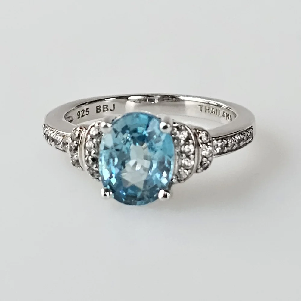 Genuine Blue & White Zircon Ring Sterling Silver Size 6.5 - Picture 4 of 11